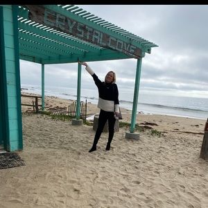 June & Hudson thick color block mock neck sweater